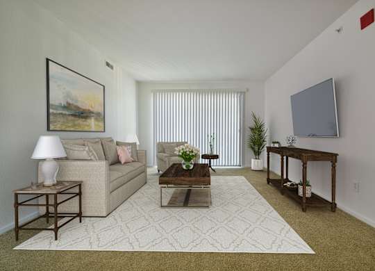 Spruce Living Room Model at Thornridge Apartments, Grand Blanc 48439