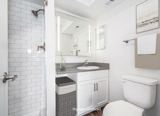 a bathroom with a walk in shower at The Crossings Apartments, Michigan, 49508