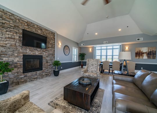 Large Clubhouse With Ample Sitting And Television at The Reserve at Destination Pointe, Grimes, IA, 50111