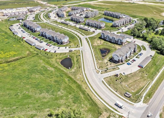 an aerial view of an apartment community at Trade Winds Apartment Homes in Elkhorn, NE 68022