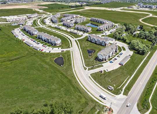 an aerial view of an apartment community at Trade Winds Apartment Homes in Elkhorn, NE 68022