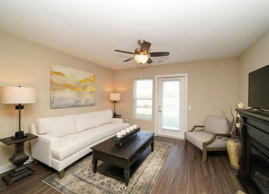 Living Room With Access to Patio at Trade Winds Apartment Homes, Nebraska
