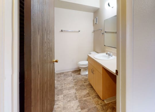 a bathroom with a toilet and a sink  at Trappers Cove Apartments, Lansing, Michigan