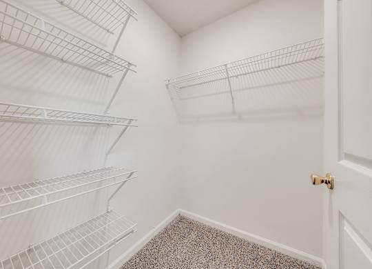 A white pantry with a door and a carpeted floor at WaterFront Apartments, Virginia Beach, 23453