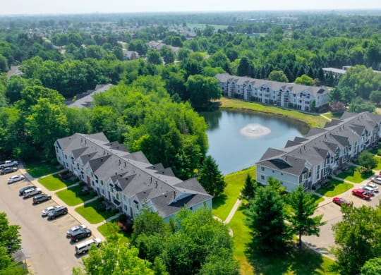 Aerial Pond View at Windmill Lakes Apartment Homes in Holland, MI