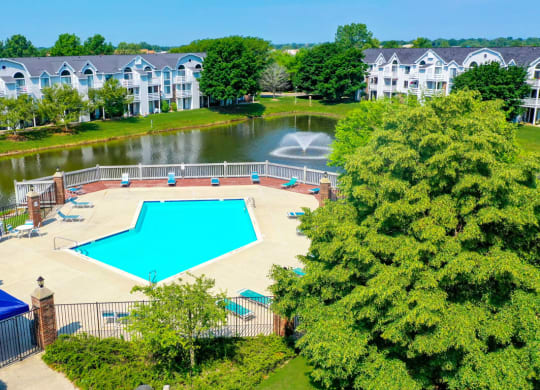 Aerial View of Outdoor Pool at Windmill Lakes Apartments in Holland, MI