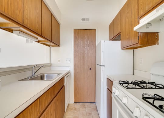 Winterberry Layout Model Galley Style Kitchen at The Harbours Apartments, Michigan