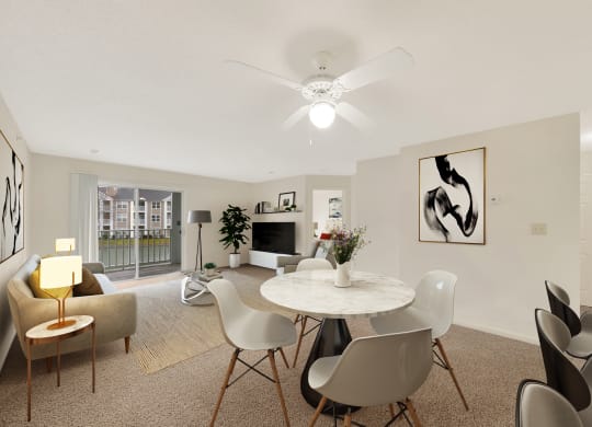 Dining Area with Ceiling Fan at Waterfront Apartments, 23453