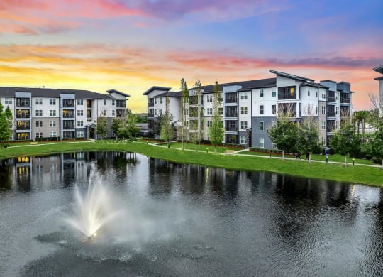 Beautiful Pond With Fountain at Pearce at Pavilion Luxury Apartments, Riverview, FL