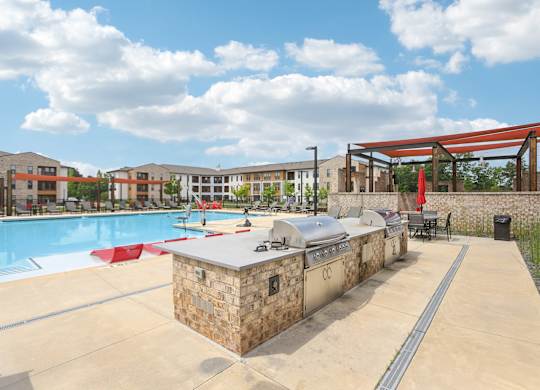 The pool area with grills