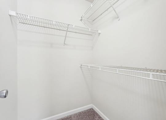 Spacious walk-in closet with shelves.