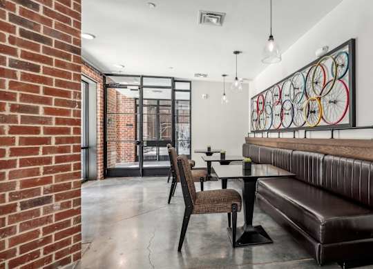 Work and social area with seating with booths