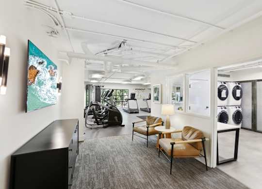 Fitness center with a laundry room and convenience store ..