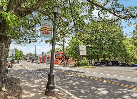 East Atlanta Village: restaurants and shops in distance