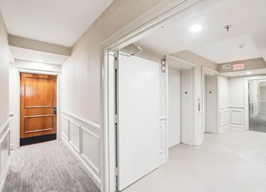 Resident hallway leading to elevators.