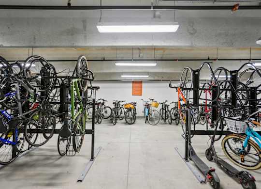 Covered  area with bike racks and scooter storage