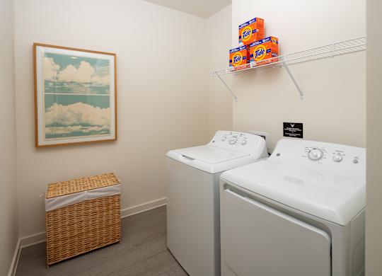 All laundry rooms come with a designated laundry room and most come with a washer and dryer