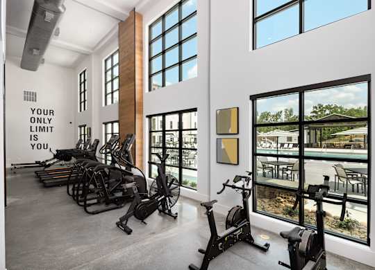 a gym with a sweet view