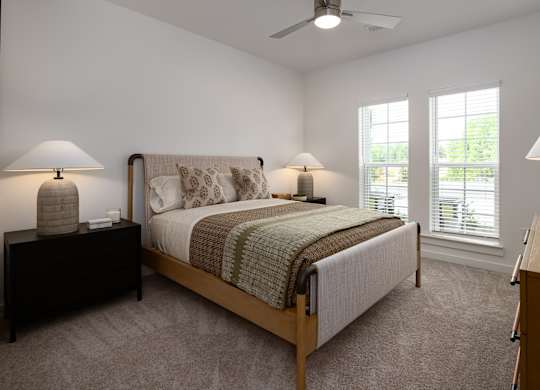 bedroom with ceiling fan, space, natural lighting. can accommodate a king size mattress
