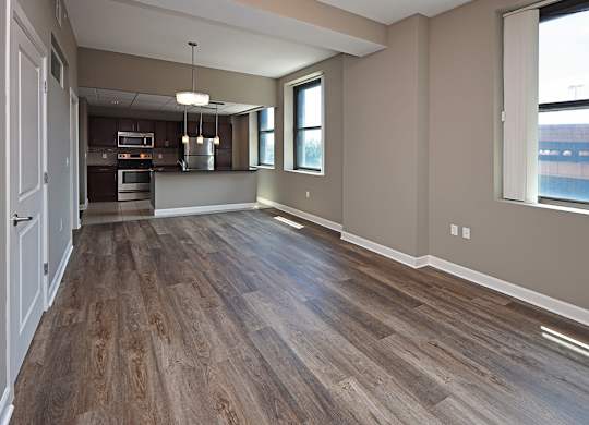Model Suite with All New LVT Hard Surface Flooring at The Residences at Hanna in Cleveland OH - Living Area