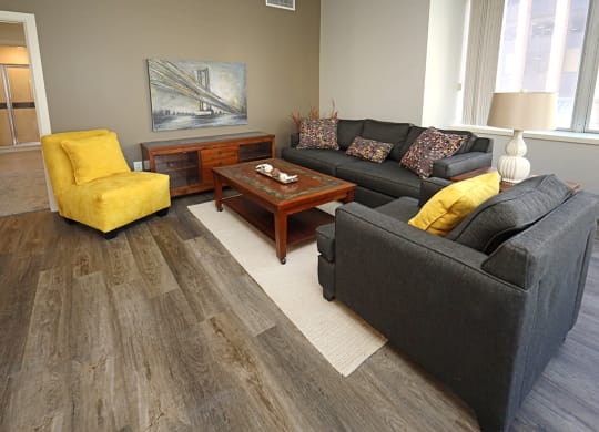 Updated Model Suite with All New LVT Hard Surface Flooring at Residences at 1717 Cleveland OH - Living Area.