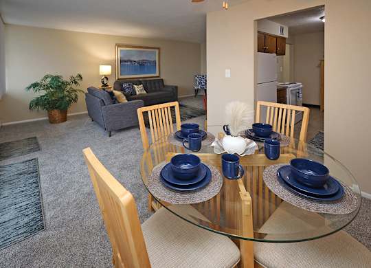 2 Bedroom 2 Bath Model Suite Dining Area at Harbor Crest Apartments in Euclid OH