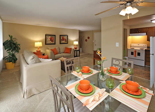 Model Suite Living Area at Water's Edge Apartments in Euclid OH