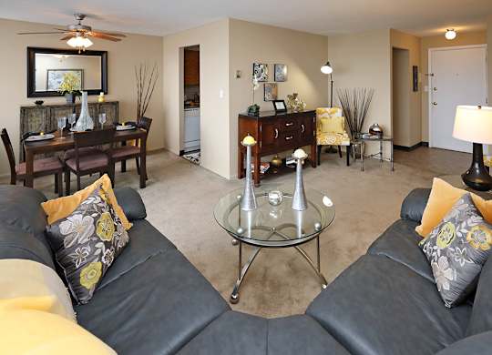 2 Bedroom 1 Bath Model Suite Living Area at Harbor Crest Apartments in Euclid OH