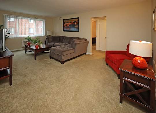 Model Suite Living Room at Morgan Park Apartments in Euclid OH