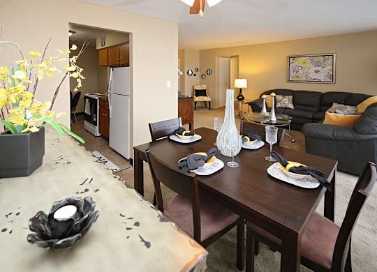 2 Bedroom 1 Bath Model Suite Dining Area at Harbor Crest Apartments in Euclid OH