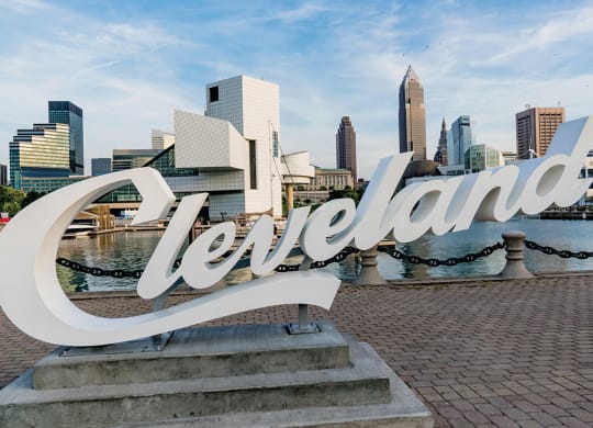 Cleveland Script Sign at The Terminal Tower Residences Apartments, Cleveland