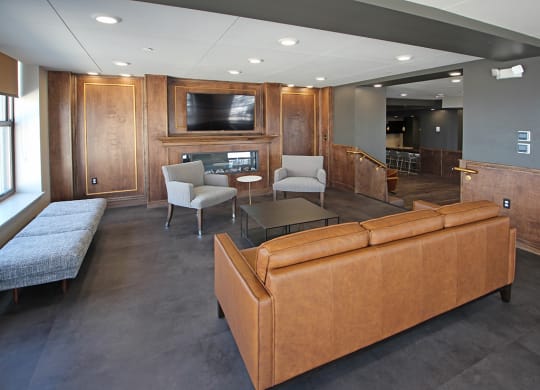 Fireplace Area at The Terminal Tower Residences Apartments, Cleveland, Ohio
