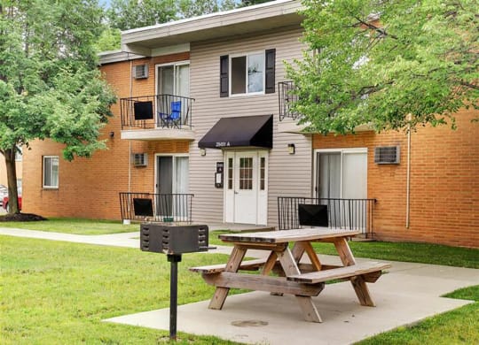 Picnic Area with Tables and Charcoal Grills at Lakeland Terrace