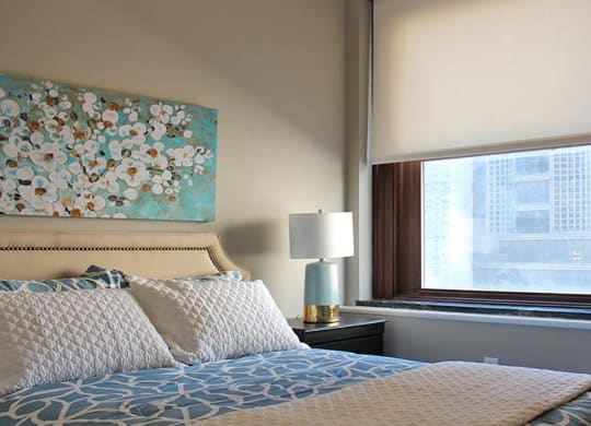 Bedroom With Expansive Windows at Residences at Leader, Ohio, 44114