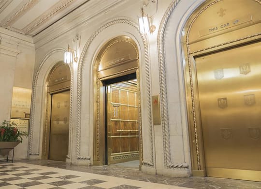Marble Lobby with Tiffany Elevators at Residences at Leader, Cleveland, 44114