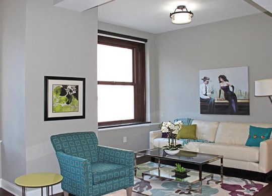 Living Room With Expansive Window at Residences at Leader, Cleveland, 44114