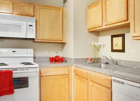 P1 Standard Model Kitchen with White Appliances at Reserve Square, Cleveland, OH