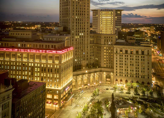 Lights at Night at The Terminal Tower Residences Apartments, Cleveland, 44113