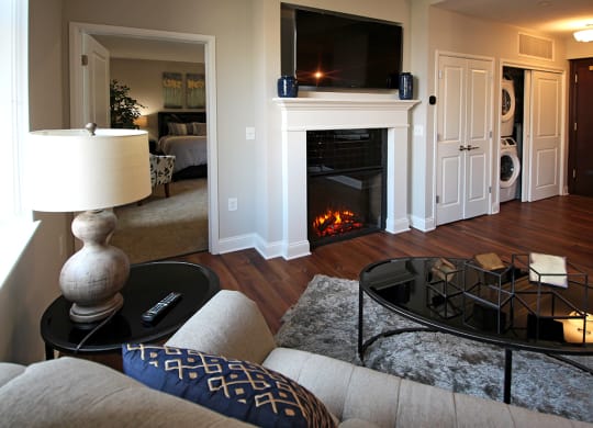 Modern Living Room at The Terminal Tower Residences Apartments, Cleveland