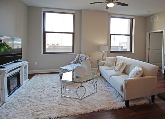 Living Room at The Terminal Tower Residences Apartments, Cleveland, Ohio