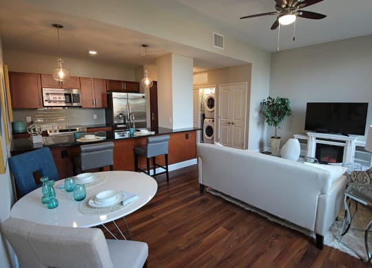 Living Room Interior at The Terminal Tower Residences Apartments, Ohio