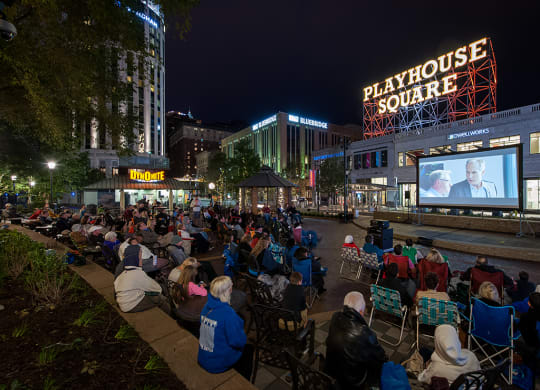 Watching a film on US Bank Plaza at The Terminal Tower Residences Apartments, Ohio