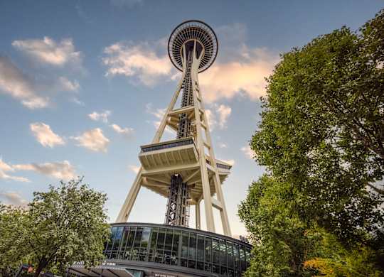 Space needle observation tower with trees at Axis Seattle Apartments, Seattle, WA 98109
