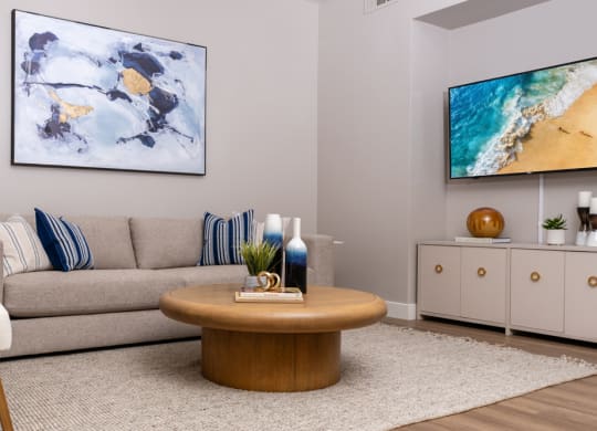a living room with a couch and a coffee table