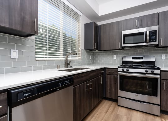 Apartments Spring Valley - Alicante - Kitchen with Stainless-Steel Appliances, Cabinets, Build-In Microwave and Wood-Style Floors