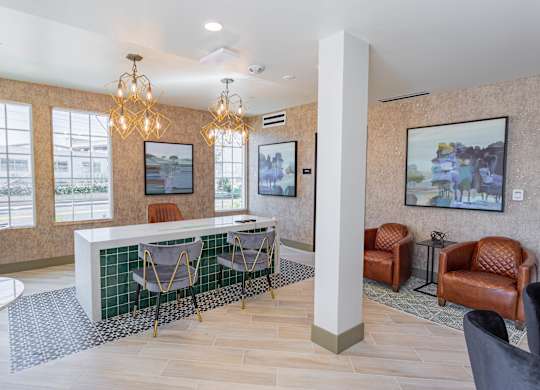 furnished leasing lobby at Bayswater Apartments, Burlingame, 94010