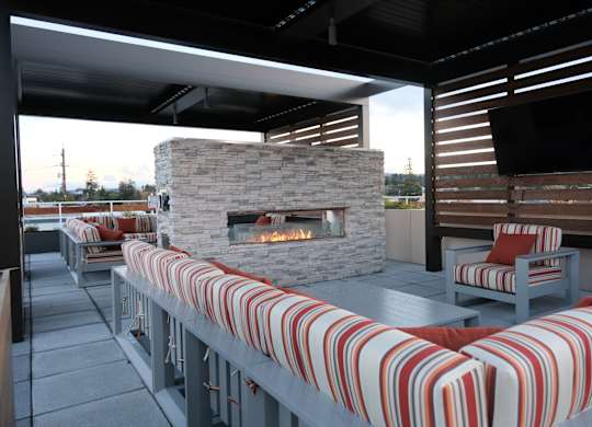 bayswater rooftop lounge with fireplace at Bayswater Apartments, Burlingame, 94010