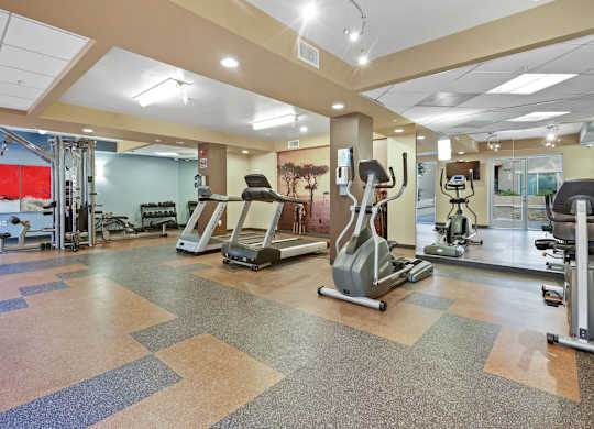 A gym with a variety of exercise equipment.at 6940 Sepulveda, Van Nuys California  