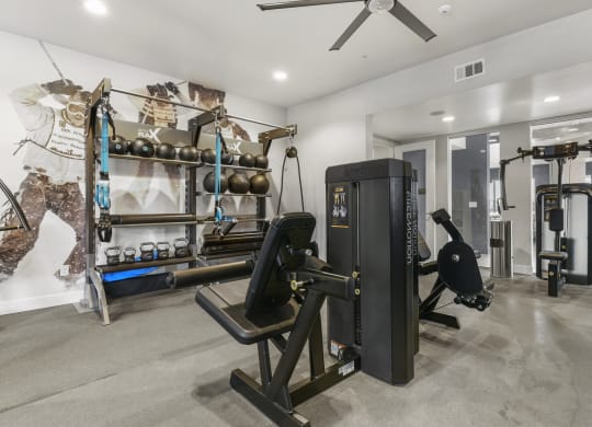 a fitness room with weights and a star shaped exercise equipment at Parkside at Littleton Village, Colorado, 80122