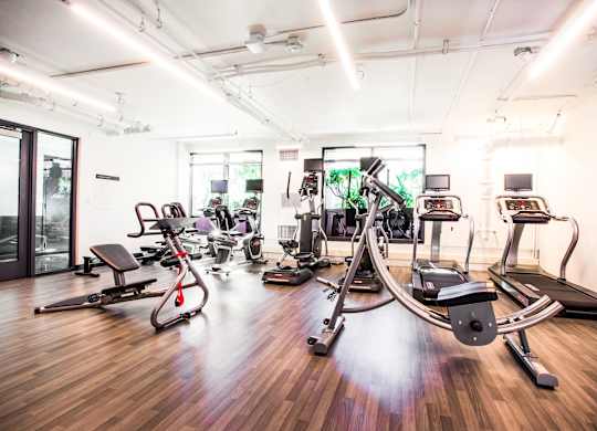 A gym with a variety of exercise equipment.at The Rise, San Francisco, CA 94103  